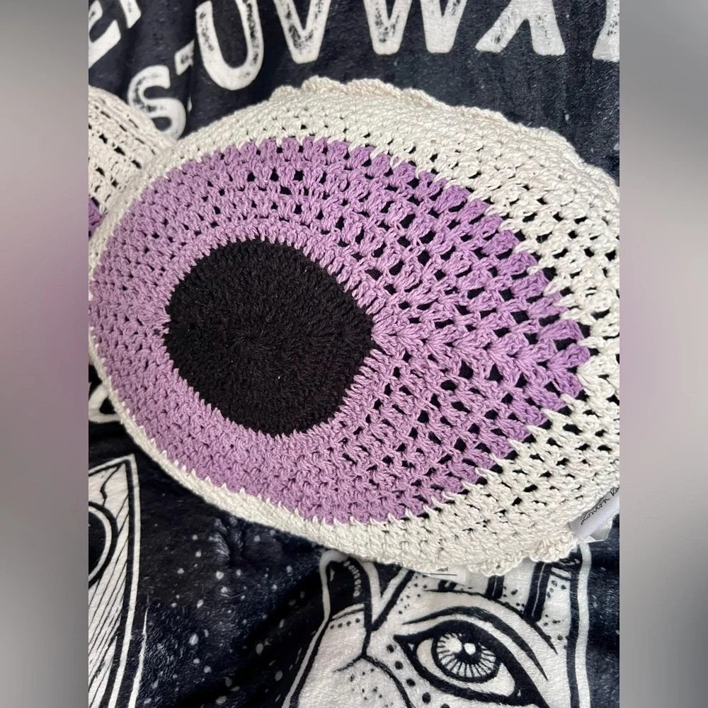 NWT London Kaye Handcrafted Evil Eye Eyeball Crochet Pillow Set Home Decor Set